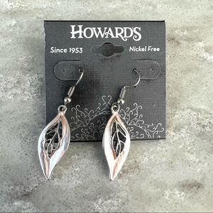 Howard’s jewelry pink enamel silver leaf dangle earrings